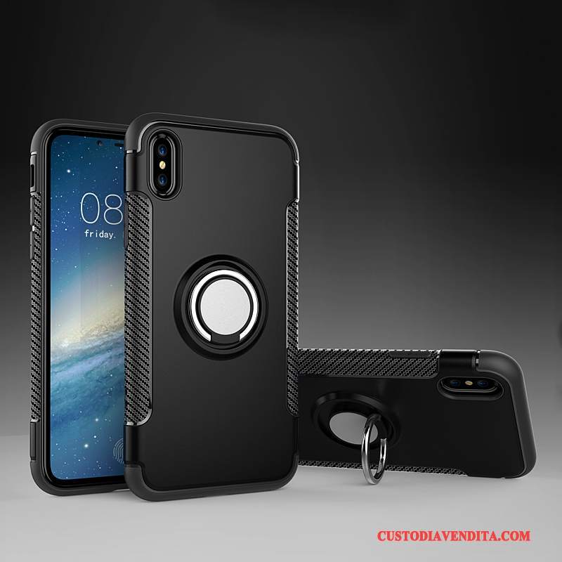 Custodia iPhone X Pelle Rosso Ring, Cover iPhone X Protezione Auto Supporto