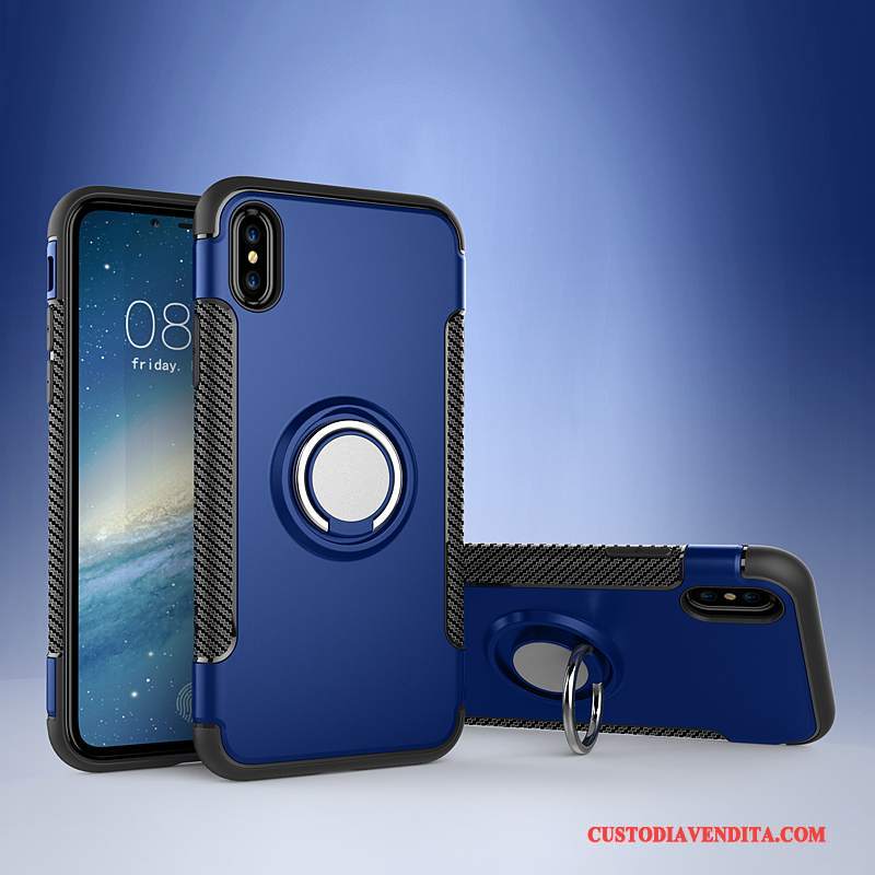 Custodia iPhone X Pelle Rosso Ring, Cover iPhone X Protezione Auto Supporto