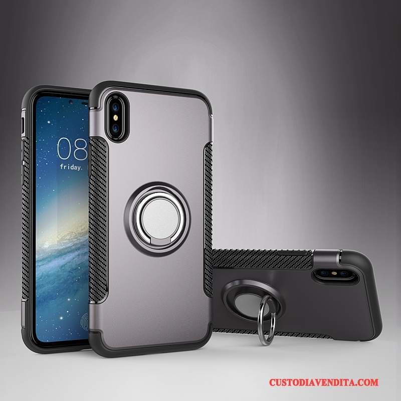 Custodia iPhone X Pelle Rosso Ring, Cover iPhone X Protezione Auto Supporto