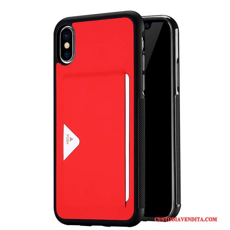 Custodia iPhone X Pelle Telefono Rosso, Cover iPhone X Protezione Carta Argento