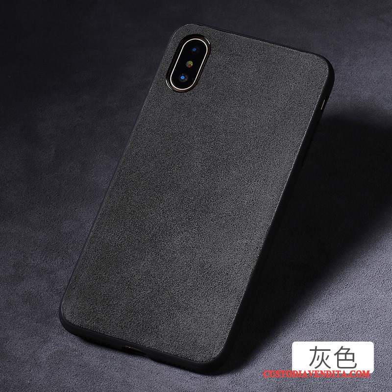 Custodia iPhone X Pelle Telefono Tendenza, Cover iPhone X Silicone Grigio Tutto Incluso