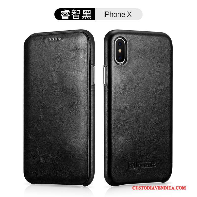 Custodia iPhone X Pelle Tendenza Cachi, Cover iPhone X Protezione Telefono