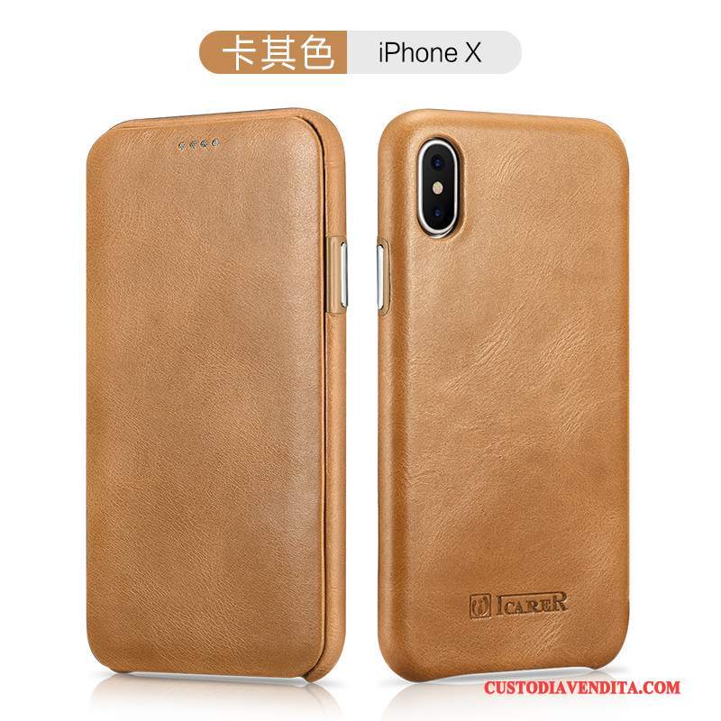 Custodia iPhone X Pelle Tendenza Cachi, Cover iPhone X Protezione Telefono