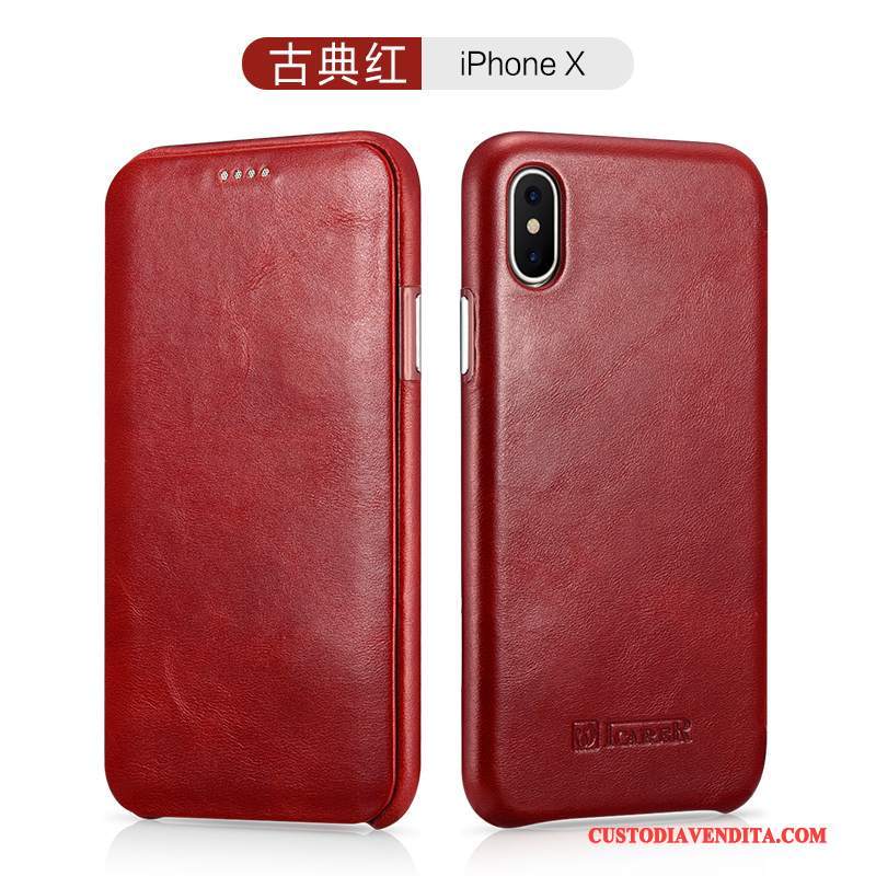 Custodia iPhone X Pelle Tendenza Cachi, Cover iPhone X Protezione Telefono