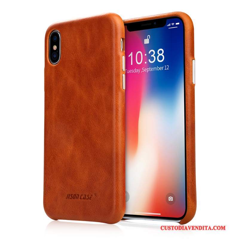 Custodia iPhone X Pelle Tutto Incluso Arancione, Cover iPhone X Protezione Tendenza Nuovo