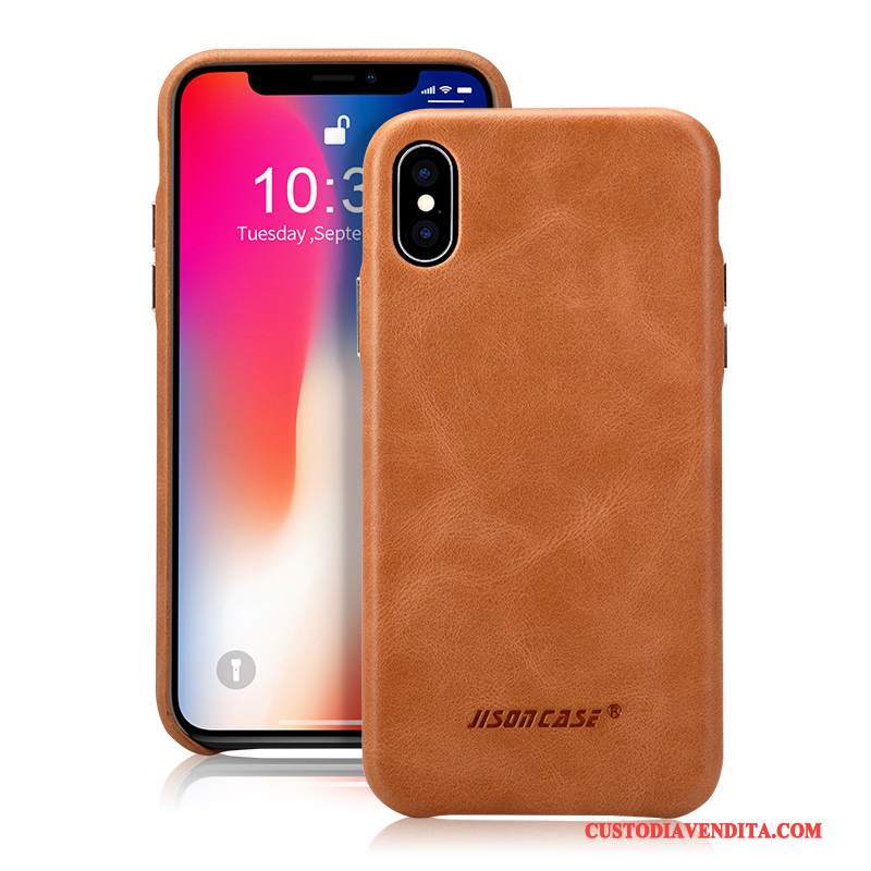 Custodia iPhone X Pelle Tutto Incluso Arancione, Cover iPhone X Protezione Tendenza Nuovo