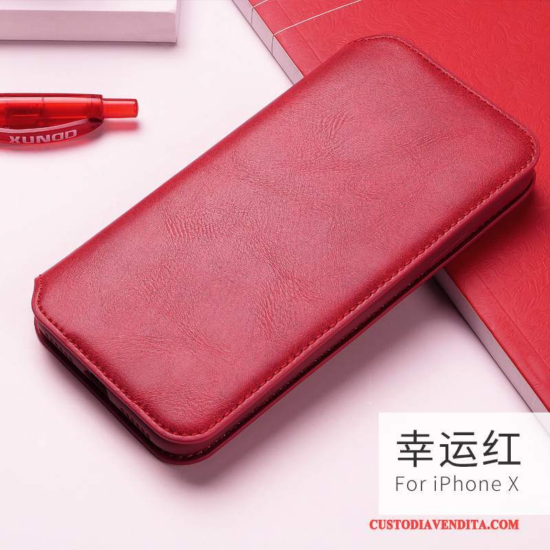 Custodia iPhone X Protezione Affari Tendenza, Cover iPhone X Pelle Nuovo Rosso