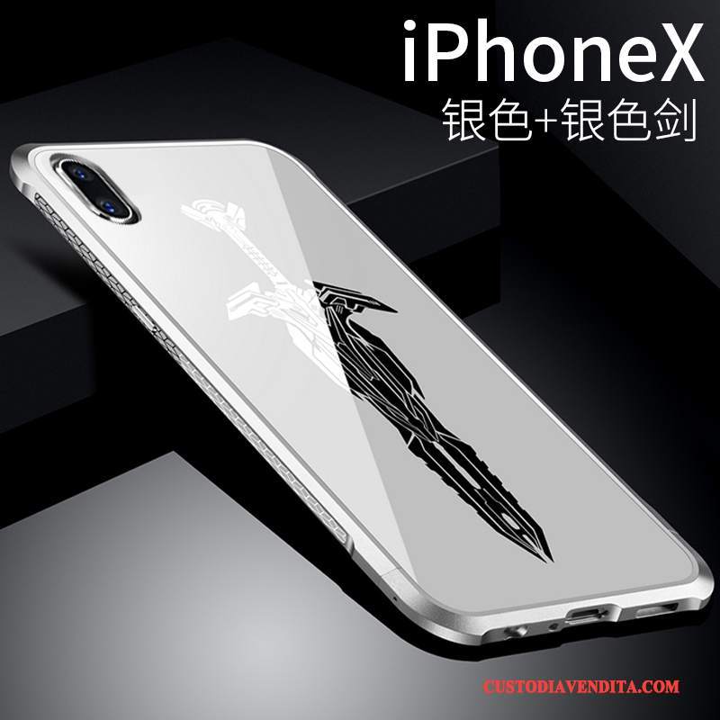 Custodia iPhone X Protezione Argento Telaio, Cover iPhone X Metallo Anti-caduta