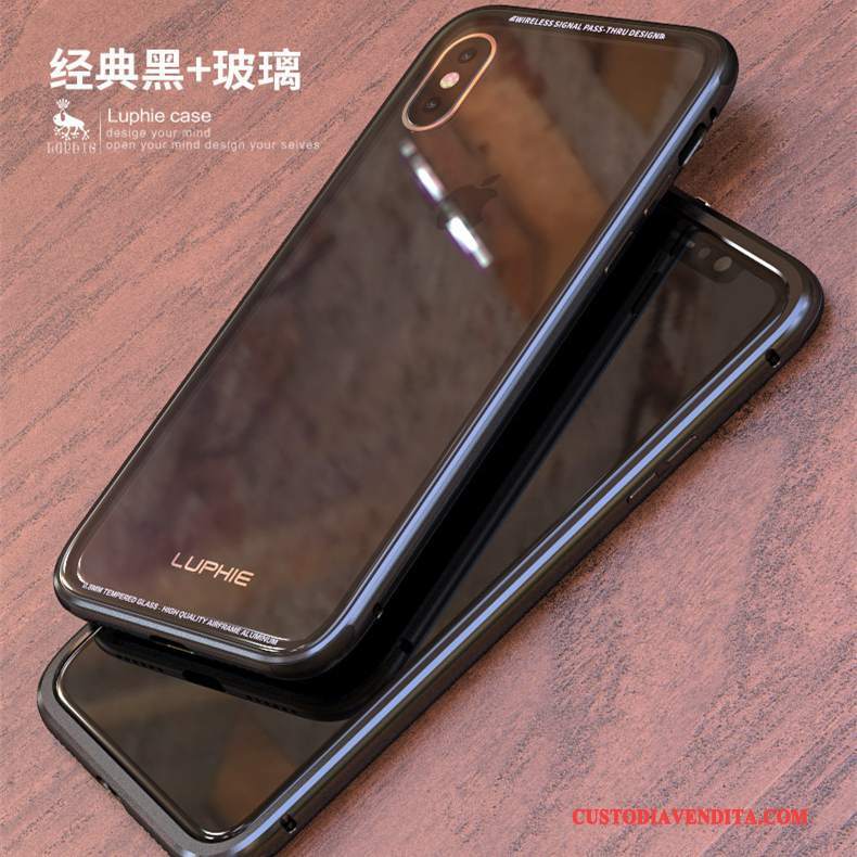 Custodia iPhone X Protezione Difficile Telaio, Cover iPhone X Vetro Temperato Trasparente