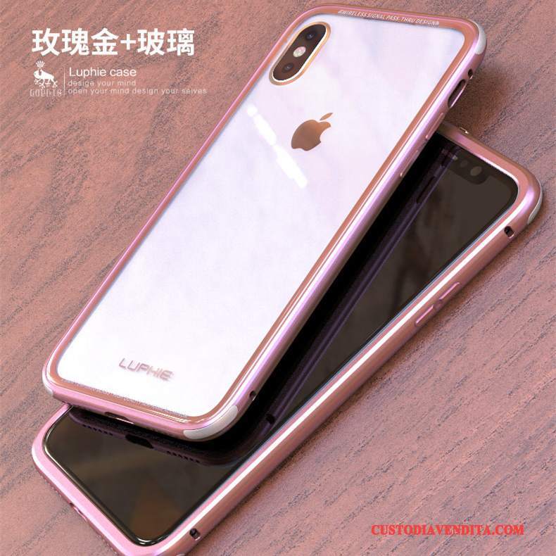 Custodia iPhone X Protezione Difficile Telaio, Cover iPhone X Vetro Temperato Trasparente