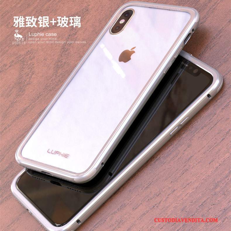 Custodia iPhone X Protezione Difficile Telaio, Cover iPhone X Vetro Temperato Trasparente