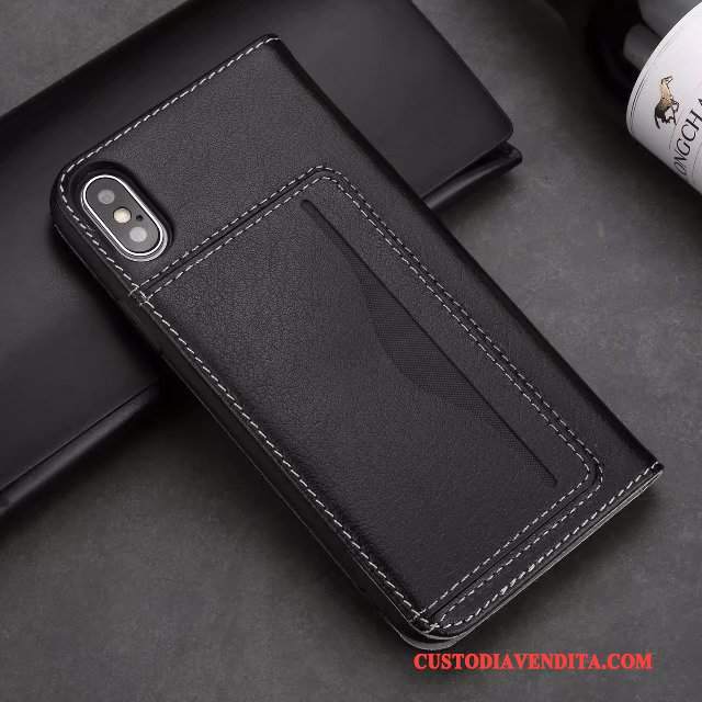 Custodia iPhone X Protezione Dormienza Tutto Incluso, Cover iPhone X Pelle Telefono Carta