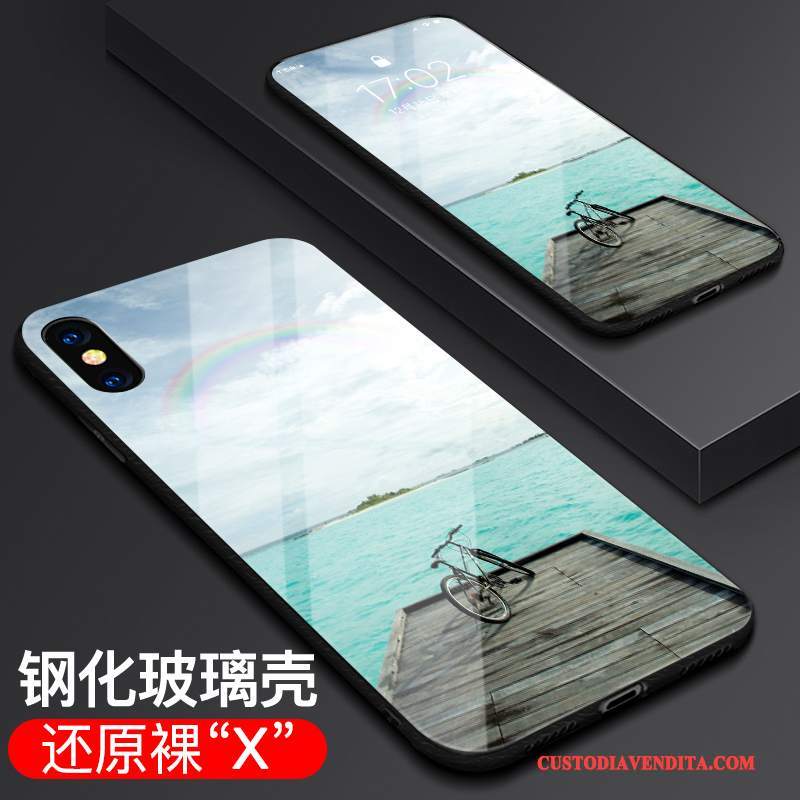 Custodia iPhone X Protezione Nero Sottile, Cover iPhone X Vetro Tendenza