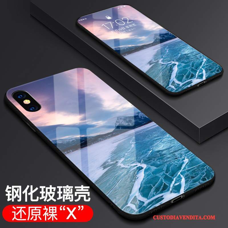 Custodia iPhone X Protezione Nero Sottile, Cover iPhone X Vetro Tendenza