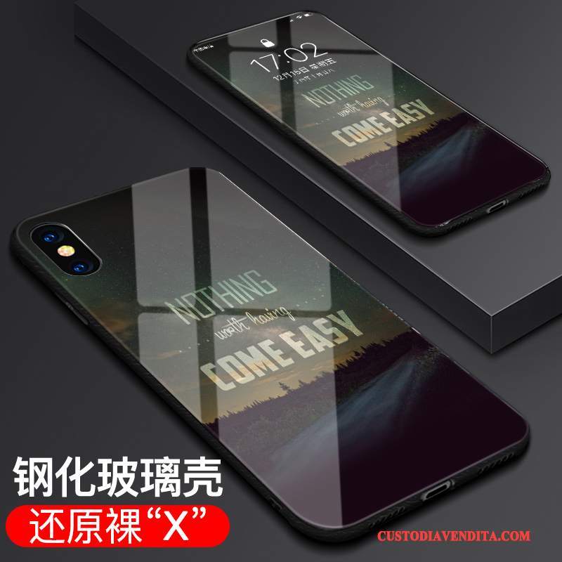 Custodia iPhone X Protezione Nero Sottile, Cover iPhone X Vetro Tendenza