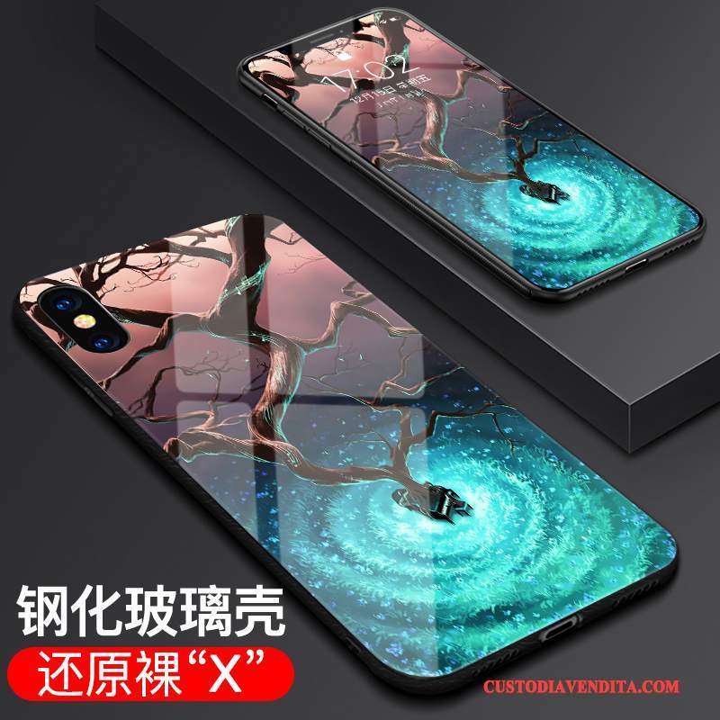 Custodia iPhone X Protezione Nero Sottile, Cover iPhone X Vetro Tendenza