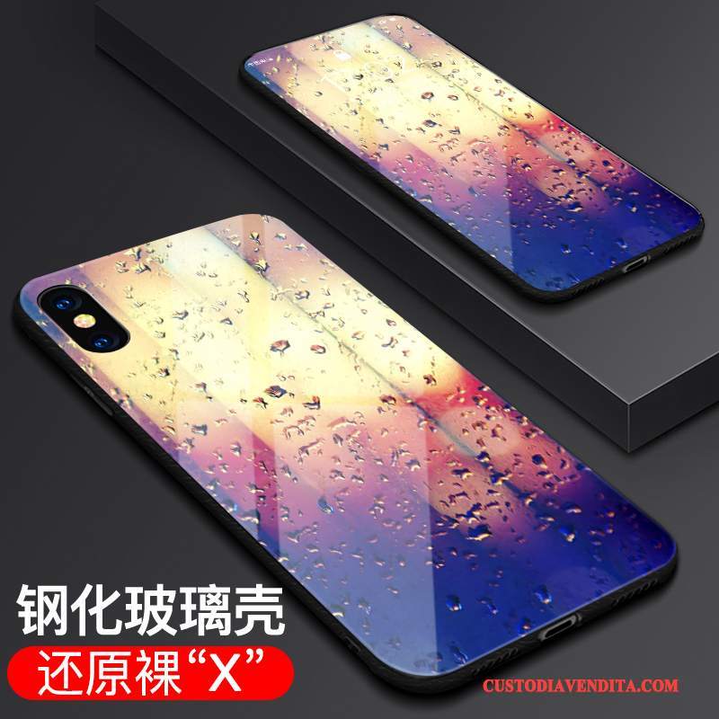 Custodia iPhone X Protezione Nero Sottile, Cover iPhone X Vetro Tendenza