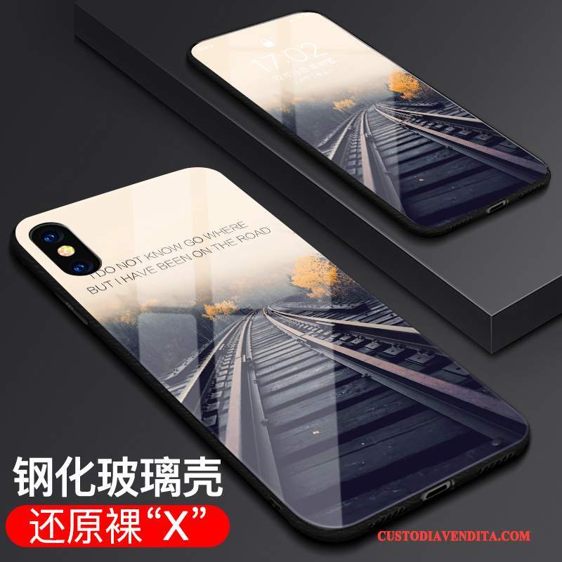 Custodia iPhone X Protezione Nero Sottile, Cover iPhone X Vetro Tendenza