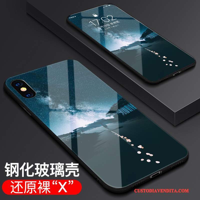 Custodia iPhone X Protezione Nero Sottile, Cover iPhone X Vetro Tendenza