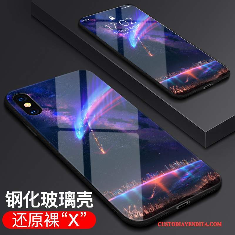 Custodia iPhone X Protezione Nero Sottile, Cover iPhone X Vetro Tendenza