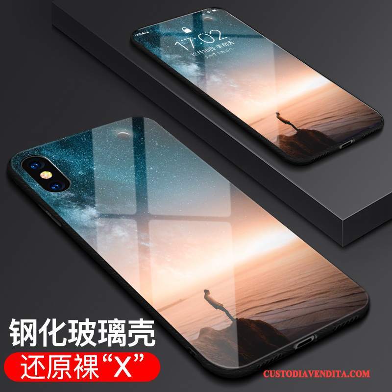 Custodia iPhone X Protezione Nero Sottile, Cover iPhone X Vetro Tendenza