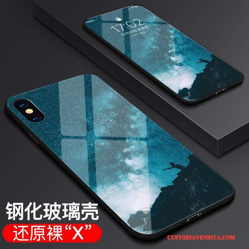 Custodia iPhone X Protezione Nero Sottile, Cover iPhone X Vetro Tendenza