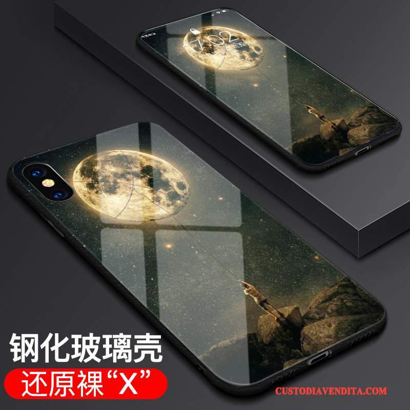 Custodia iPhone X Protezione Nero Sottile, Cover iPhone X Vetro Tendenza