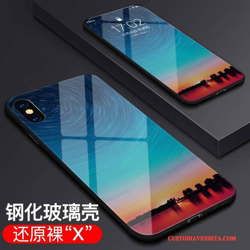 Custodia iPhone X Protezione Nero Sottile, Cover iPhone X Vetro Tendenza