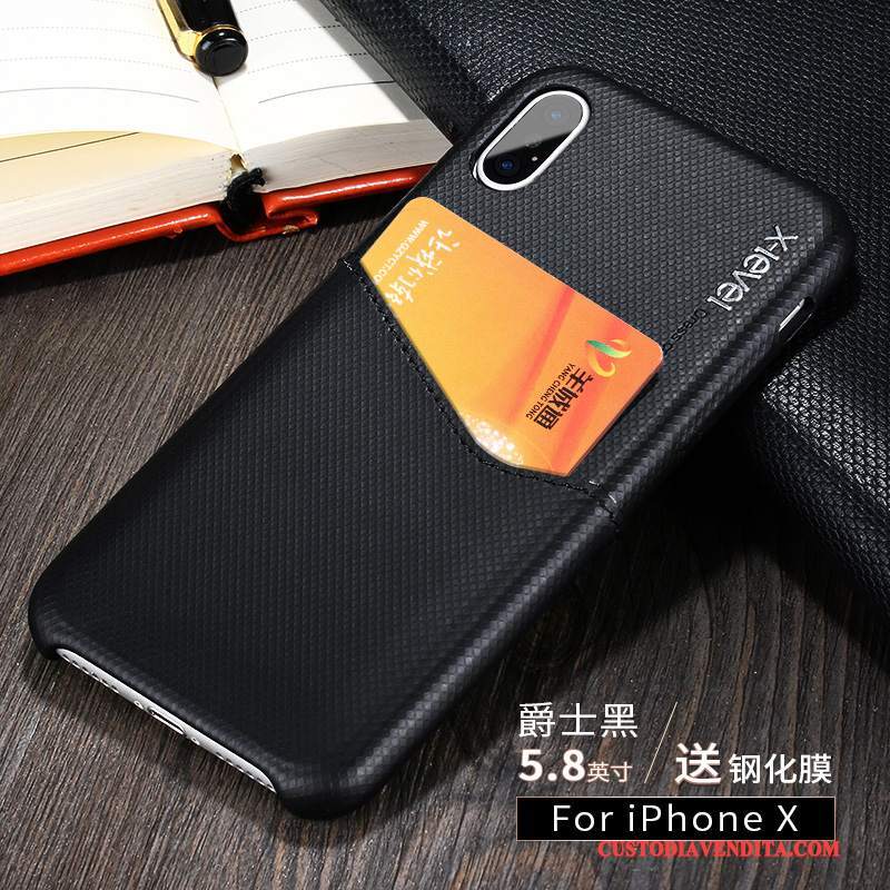 Custodia iPhone X Protezione Sottile Nero, Cover iPhone X Pelle Telefono Carta