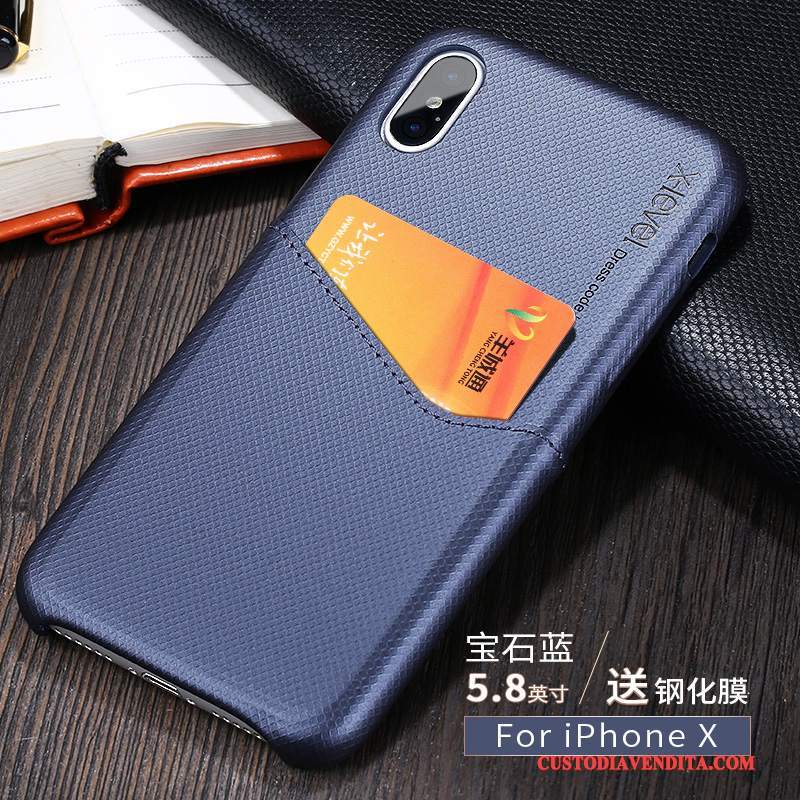 Custodia iPhone X Protezione Sottile Nero, Cover iPhone X Pelle Telefono Carta