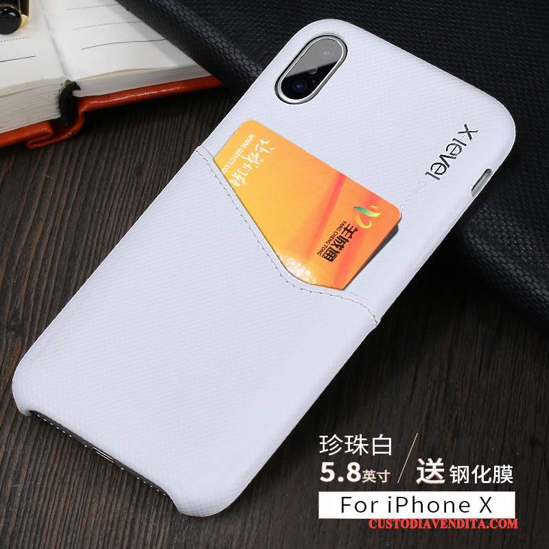 Custodia iPhone X Protezione Sottile Nero, Cover iPhone X Pelle Telefono Carta