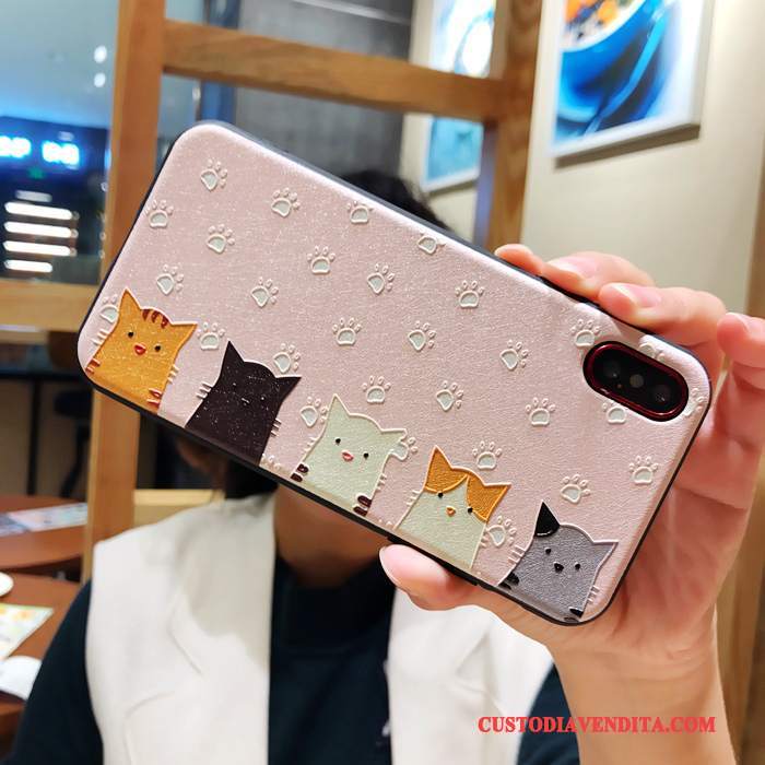 Custodia iPhone X Seta Morbido Gattino, Cover iPhone X Protezione Telefono Rosa