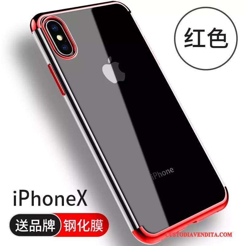 Custodia iPhone X Silicone Rosso Tendenza, Cover iPhone X Nuovo Trasparente