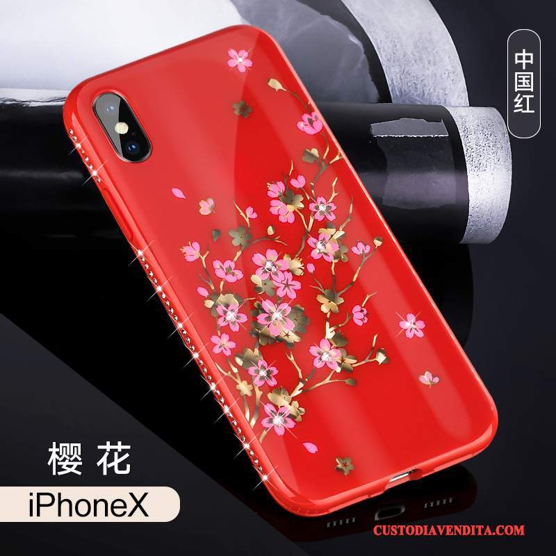 Custodia iPhone X Silicone Telefono Rosso, Cover iPhone X Colore Nuovo Lusso