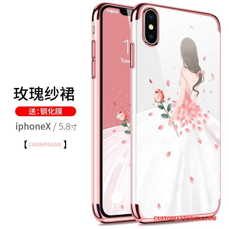 Custodia iPhone X Silicone Trasparente Placcatura, Cover iPhone X Sottile Morbido