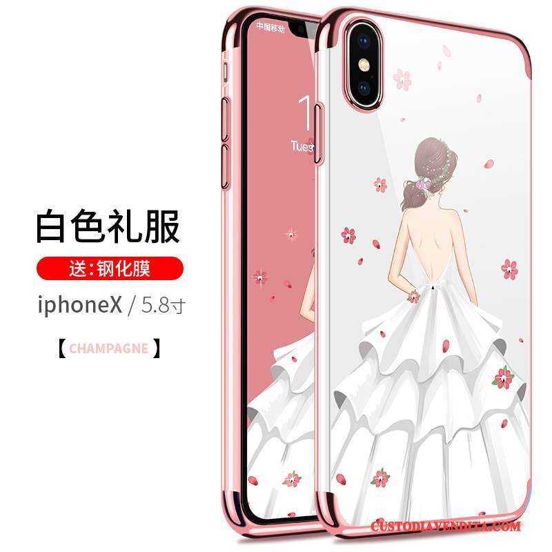 Custodia iPhone X Silicone Trasparente Placcatura, Cover iPhone X Sottile Morbido