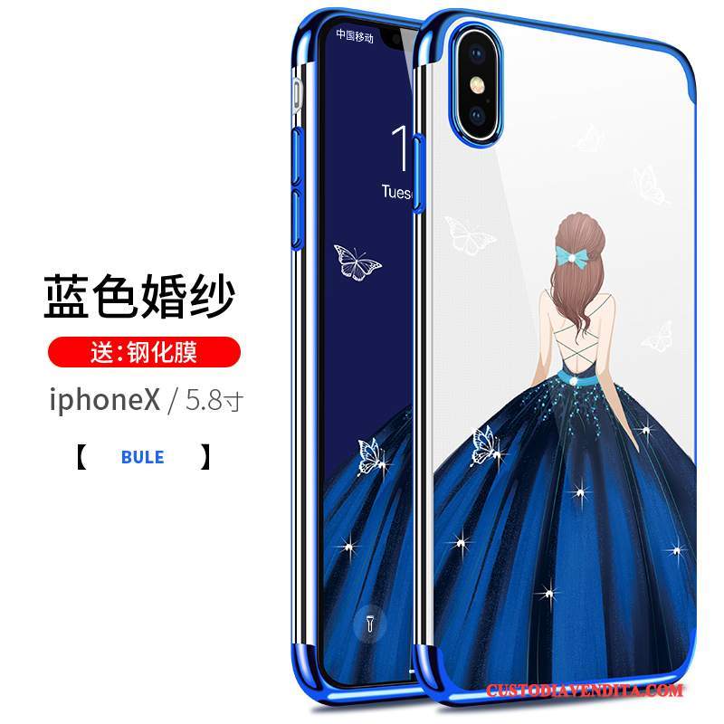 Custodia iPhone X Silicone Trasparente Placcatura, Cover iPhone X Sottile Morbido