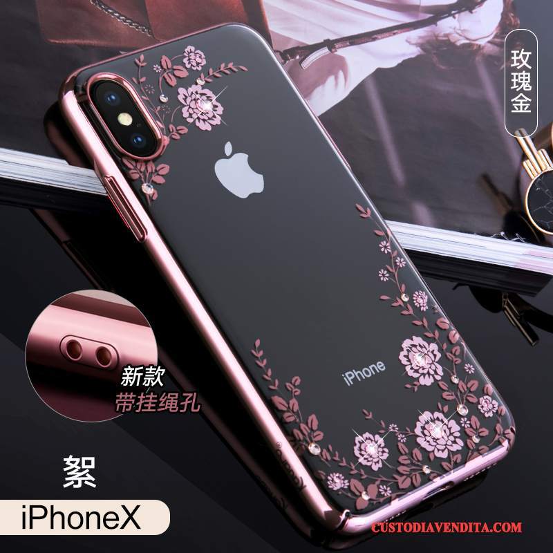 Custodia iPhone X Strass Anti-caduta Oro, Cover iPhone X Marchio Di Tendenza Tutto Incluso