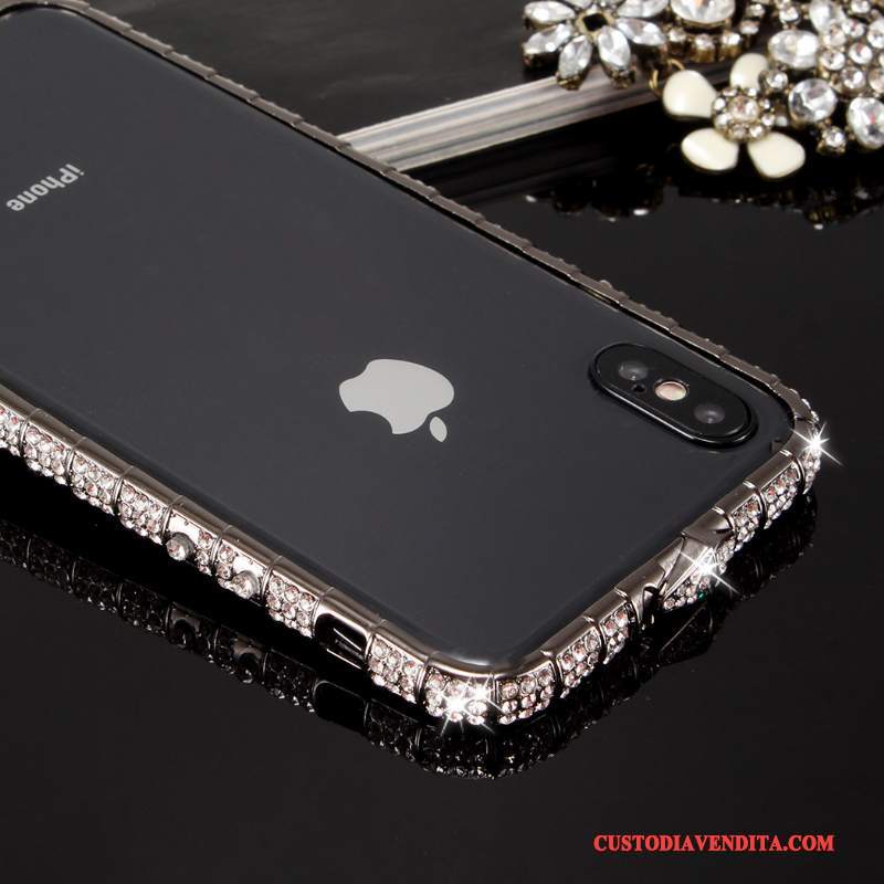 Custodia iPhone X Strass Con Strass Anti-caduta, Cover iPhone X Metallo Nuovo