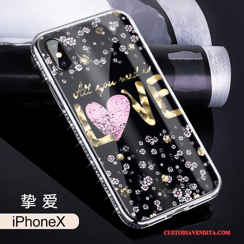 Custodia iPhone X Strass Lusso Marchio Di Tendenza, Cover iPhone X Colore Nuovo Net Red