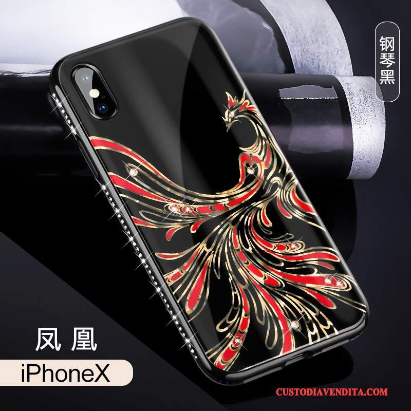 Custodia iPhone X Strass Lusso Marchio Di Tendenza, Cover iPhone X Colore Nuovo Net Red