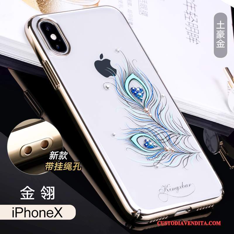 Custodia iPhone X Strass Lusso Oro, Cover iPhone X Telefono Difficile