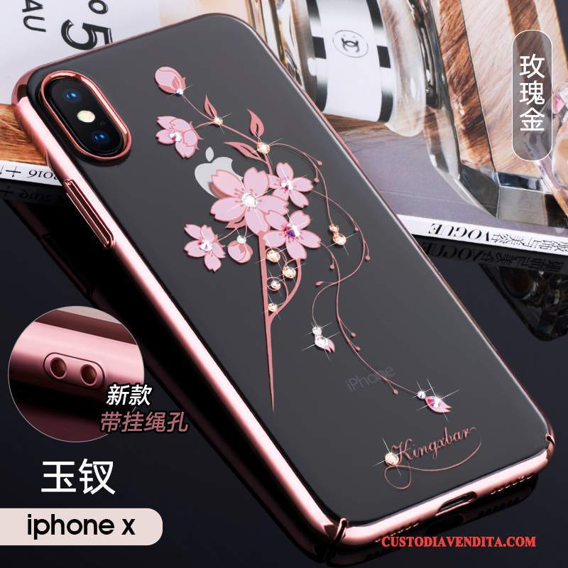 Custodia iPhone X Strass Lusso Oro, Cover iPhone X Telefono Difficile