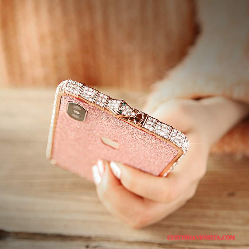 Custodia iPhone X Strass Rosa Telaio, Cover iPhone X Metallo Anti-caduta