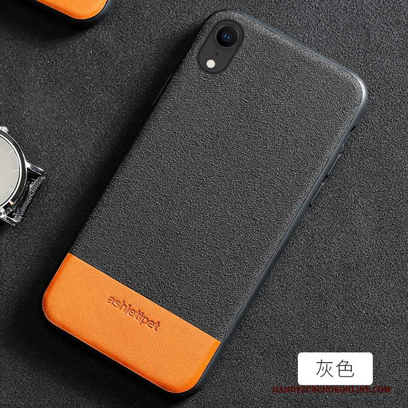 Custodia iPhone Xr Pelle Marchio Di Tendenza Grigio, Cover iPhone Xr Protezione High End Anti-caduta