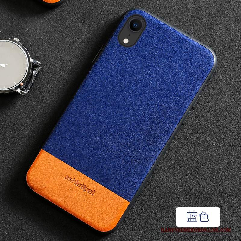 Custodia iPhone Xr Pelle Marchio Di Tendenza Grigio, Cover iPhone Xr Protezione High End Anti-caduta