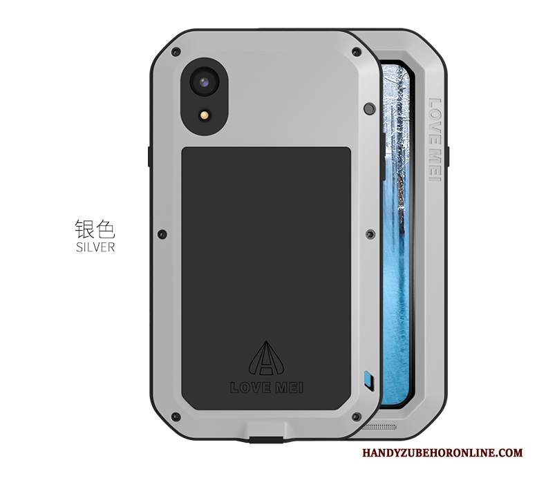 Custodia iPhone Xr Silicone Metallo Tutto Incluso, Cover iPhone Xr Protezione Tre Difese Bianco