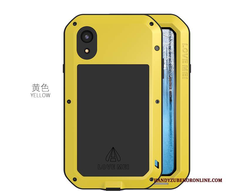 Custodia iPhone Xr Silicone Metallo Tutto Incluso, Cover iPhone Xr Protezione Tre Difese Bianco