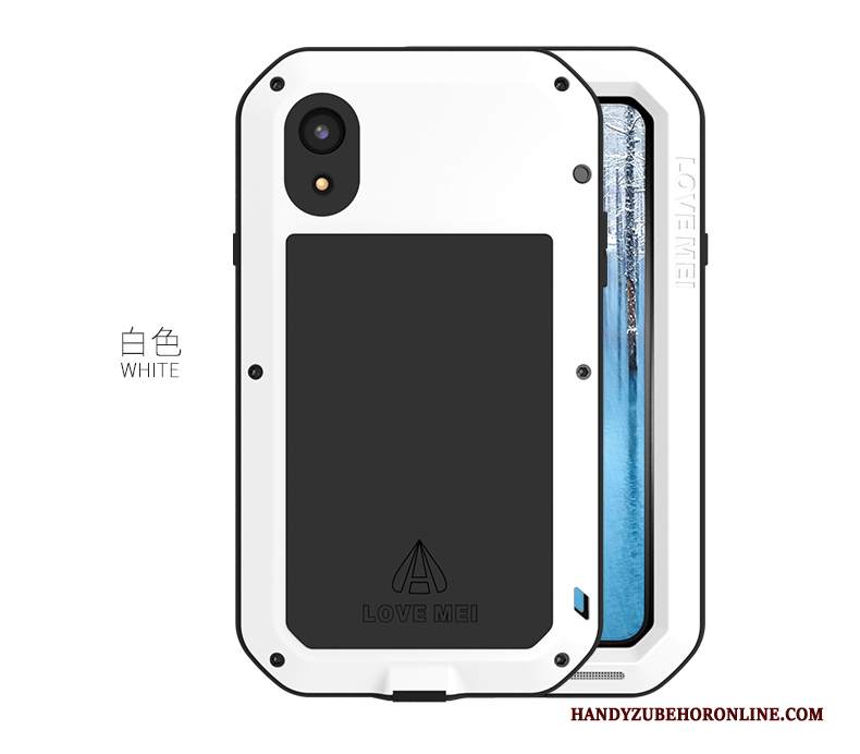 Custodia iPhone Xr Silicone Metallo Tutto Incluso, Cover iPhone Xr Protezione Tre Difese Bianco