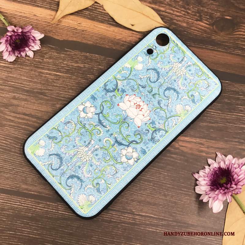 Custodia iPhone Xr Vintage Morbido Di Personalità, Cover iPhone Xr Silicone Blu Stile Cinese